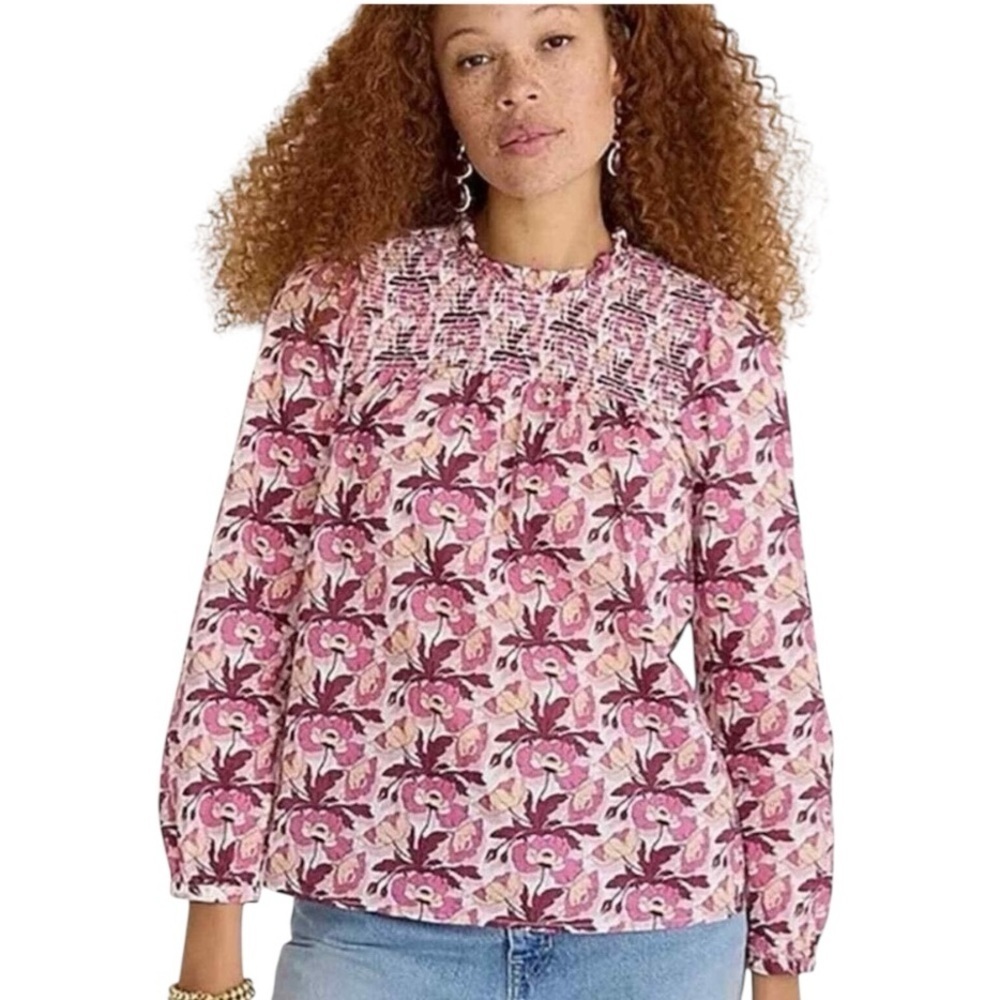 J. Crew Smocked Liberty® Butterfield Poppy Organic Cotton